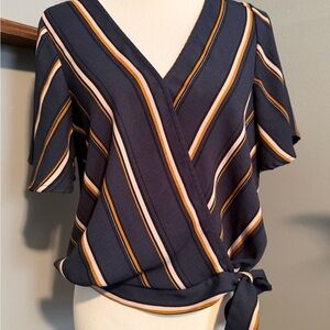 Lnwot Xhilaration XL Striped Navy Wrap Tie-Front Women’s Top.